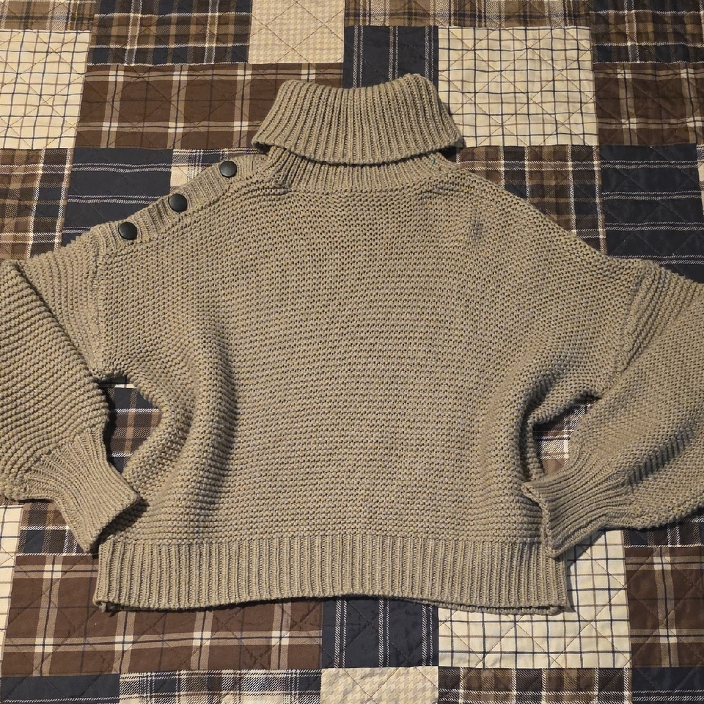 Boheme Olive Buttoned Cowl Neck Sweater